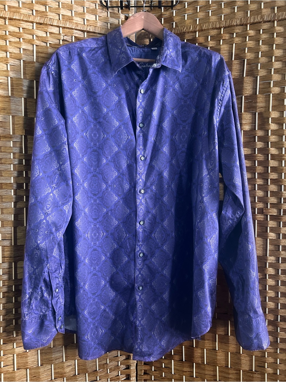 Robert Graham 2XLT Tall Purple Damask Flip Cuff Statement Button Down Shirt